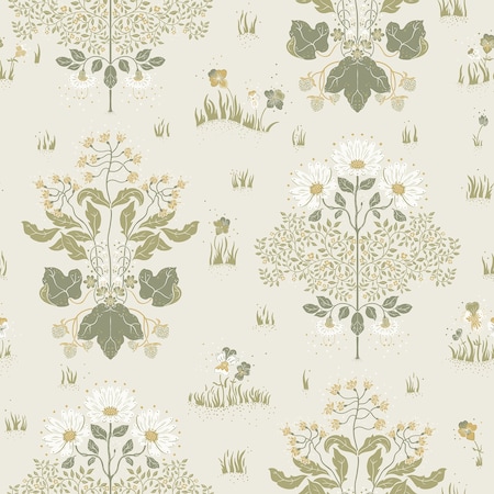 Manhattan Comfort Louisville Elda Olive Delicate Daises 33 ft L X 209 in W Wallpaper BR4080-83133